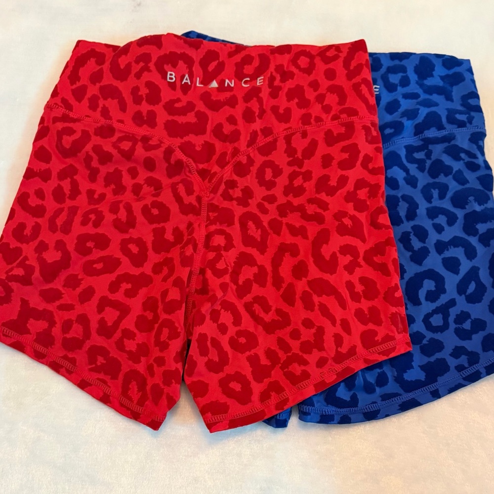 Balance Athletica Leopard Print Shorts - Red and Blue- M